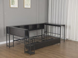 Corner Bed Frame Full Size with Bookcase and 2 Underbed Storage Drawers, Modern Twin Bed with LED W1670P357171