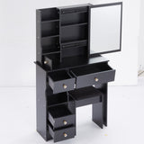 Small Size Left Drawer Desktop Vanity Table Cushioned Stool, Extra Large Sliding Mirror, Multi W936P226017