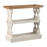 35.5" x 14" x 32" Distressed White and Natural Wood Shelf Tray, French Country Console Table W2078141936