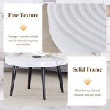 Elegant White Marble Pattern Round Coffee Table - Diameter 23.6 Inches, Exquisite Suction Molding W2920P226081