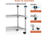 Heavy Duty 3-Tier Wire Shelving with Wheels, Adjustable Steel Storage Rack, Chrome, 24" x 14" x 30" 91602028