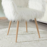 ZNTS WHITE Faux Fur Upholstered Make up chair Side Dining Chair with Metal Leg W2069P174778