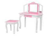 Children's Wooden Dressing Table Three-Sided Folding Mirror Dressing Table Chair Single Drawer Blue 21682887