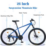 ZNTS Mountain Bike for Men and Women 26 inch 24 Speed Suspension Fork KENDA Tires W1019P187576