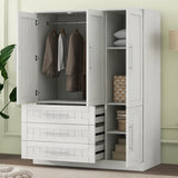 4 Door Wardrobe Armoire Closet with 3 Drawers, White 43584069