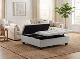Redmont 36 inch Wide Transitional Coffee Table Storage Ottoman in Light Stone Grey Linen Look Fabric B2732P605434