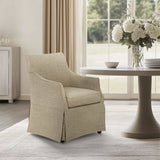 Upholstered Skirted Dining Arm Chair with Hidden C s Beige B035P341170