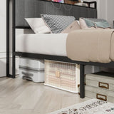Queen Size Bed Frame with Charging Station, Upholstered Headboard, Metal Platform, Grey W1960131346