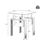 Set of 2, Modern Tempered Glass Tea Table Coffee Table End Table, Square Table for Living Room, W241104200