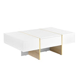 ZNTS ON-TREND 47.2'' x 31.4''Minimalist High Gloss Coffee Table with 2 Drawers, Multi-Storage Rectangle N721P180693K