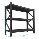 3-Tier Industrial Shelving Rack - 63in, Heavy Duty Steel Shelving Unit Adjustable, 67" W*19.7" 60844436