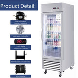 27"W Commercial Refrigerator Single Glass Door Stainless Steel Display Refrigerator 18.68 Cu.ft. N818P191850S