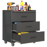 ZNTS Heavy-Duty Metal Storage Cabinet with Wheels - 3 Drawer Tool Cabinet for Garage, Office, and Home T2398P242683