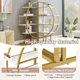 4 Tiers Home Office Open Bookshelf, Round Shape, Different Placement Ways, MDF Board, Gold Metal WF300940AAK