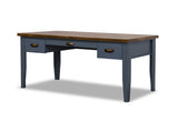 53 inch Writing Desk, No Assembly Required, Blue Denim and Whiskey Finish B108P160179