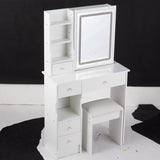 29.2" Small Size Left Drawer Desktop Vanity Table Cushioned Stool, Large Sliding, Touch Control, W3258P291629