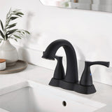 2 Handle 4 Inch Centerset Bathroom Sink Faucet with Pop-Up Drain, Matte Black W122460800