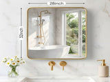Anti-Fog Bathroom Wall Mirror 28" x 32" Shatterproof Mirror with Rectangular Metal Frame, Gold 12979712