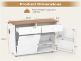 White Mobile Kitchen Island Cart with Drop-Leaf Design, Lockable Universal Wheels & Trash Storage 84900576