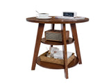 Solid Wood 3-Tier Round End Table, 23.6 Inch Tall Side Table with Storage Shelves, Modern Wood W3204P577551