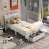 ZNTS Twin Size Platform Bed with Under-bed Drawer, White 87326066