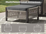 Outdoor PE Wicker Ottomans Set of 2, Patio Rattan Footrests with Gray Cushion for Backyard or Deck T3773P419406