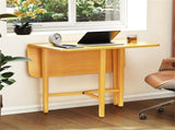 Space-Saving Round Corner Dining Table, Seats 2-4 Natural Wood Tone Foldable Kitchen Table 44050996