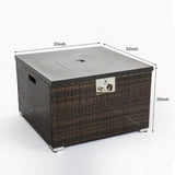 Outdoor Gas Fire Pit Square Dark Brown Wicker Fire Pit Table Propane Fire Table with Glass Rocks W85335462