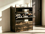 2-Door 1-Drawer MDF Shoe Cabinet 25*9.45*37in Black Oak 44556483