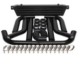 JDM 28" Turbo Intercooler Black2.5" Aluminum Black Piping Pipe Kit Black Couplers Black 58093000