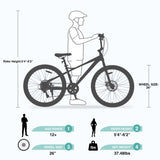 Freestyle Kids Bike Double Disc Brakes 26 Inch Children's Bicycle for Boys Girls Age 12 Years W1019124188