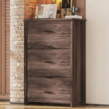 Retro American Country Style Wooden Dresser with 5 Drawer, Storage Cabinet for Bedroom, Dark Walnut WF324089AAD