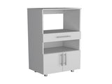 Kitchen Pantry 48" H, Two Open Storage Shelves, One for Microwave, Two Doors, Four Legs, White B097P167452