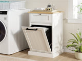 Tilt Out Laundry Hamper Cabinet Bamboo MDF 10Gal with Drawer Anti-Toppling Device WhiteNatural 72242550