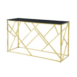 ZNTS Modern Glass Console Table, 55" Gold Sofa Table with Sturdy Metal Frame and Black Tempered Glass W1567110796