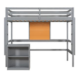 ZNTS Twin size Loft Bed with Desk and Writing Board, Wooden Loft Bed with Desk & 2 Drawers Cabinet- Gray 08694176