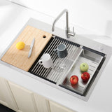 Stainless Steel Kitchen Sink, 30x22 Single Bowl, Overmount Handmade Sink in Brushed, with Cutting T3177P296188
