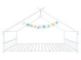 White Flat Bed House Shape with Side Guardrails Twin Children's Iron Bed 70816319