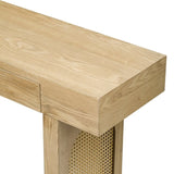 TREXM Narrow Console Table with Rattan Accent, Natural Wood Finish Entryway Table with Storage N715P223098M