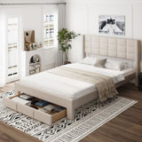 ZNTS Queen Size Upholstered Platform Bed with A Big Drawer, Beige 73394910