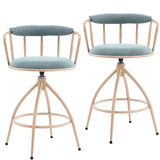2 Pcs Blue Chenille Swivel Bar Stools with Khaki Powder-Coated Metal Legs 51286050