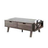 ZNTS Antique Wooden Livingroom Coffee Table with Two Storage Drawers, Distressed Grey & Black B107130987