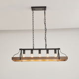 33.7-Inch Black and Faux Wood Grain Pendant Light, 5 E26 Bulb Sockets, Adjustable Chain Height W1340P251927