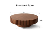 Round Coffee Table Handcrafted Relief Sturdy Pedestal Wooden Olive-Shaped Tea Table for Living Room W3081P255076