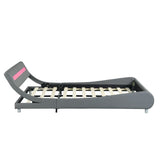 Faux Leather Upholstered Platform Bed Frame with led lighting , Curve Design, Wood Slat Support, No W2297140906