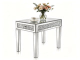 () 1-Drawer Bedside Table Decorated with Rhinestones MDF Mirrored Side Table 94145464