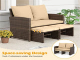 Outdoor Patio Furniture Set, PE Rattan Loveseat 2 Ottomans Removable Cushions Metal Frame 72012143