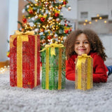 Lighted Gift Boxes Set of 3, Pre-lit Nestable Present Boxes Ornament with 90 LED Warm White Lights 83670049
