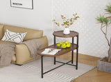 2 Tier Oval End Tables Wooden Small Side Table, 27" Round Coffee Table with Storage Tray, Modern 87944043