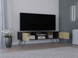 Toka Hairpin Legs TV Rack with Media Center and 2-Door, Black/Macadamia B097P167455